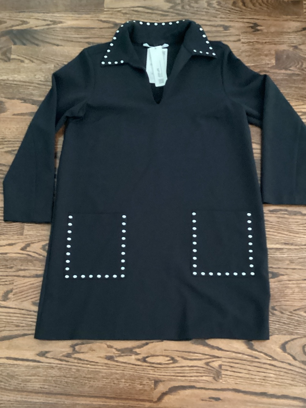 Zara Black Mini Dress with Pearl-Style Studs